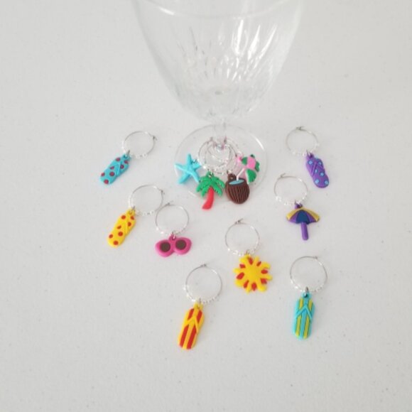 12pcs. Beach Themed Wine Marker Barware Glass Charm Drink Tracker Stemware - Picture 2 of 6